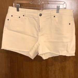 Jcrew stretch denim shorts with frayed hem